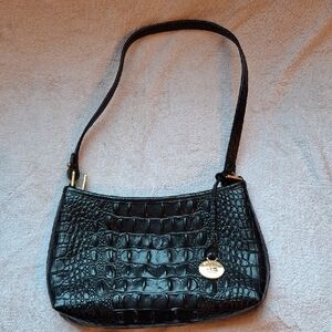 Brahmin Black Embossed Crocodile Real Leather Shoulder Bag Good Cond Logo Purse